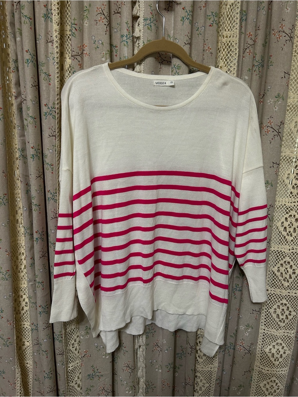 MERSEA‎ Amour Sweater Heart Elbow Patch Pink Stripe OS EUC